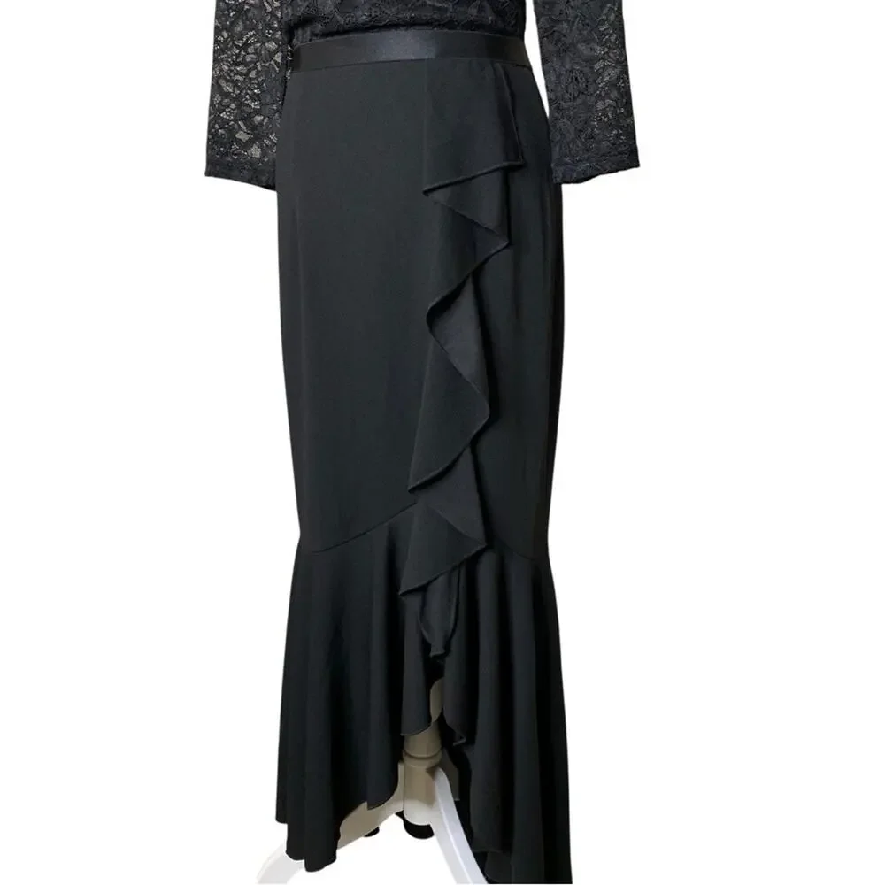 Missmay Black Lace Formal Dress S Ruffle Drape Slit Evening Cocktail NWT